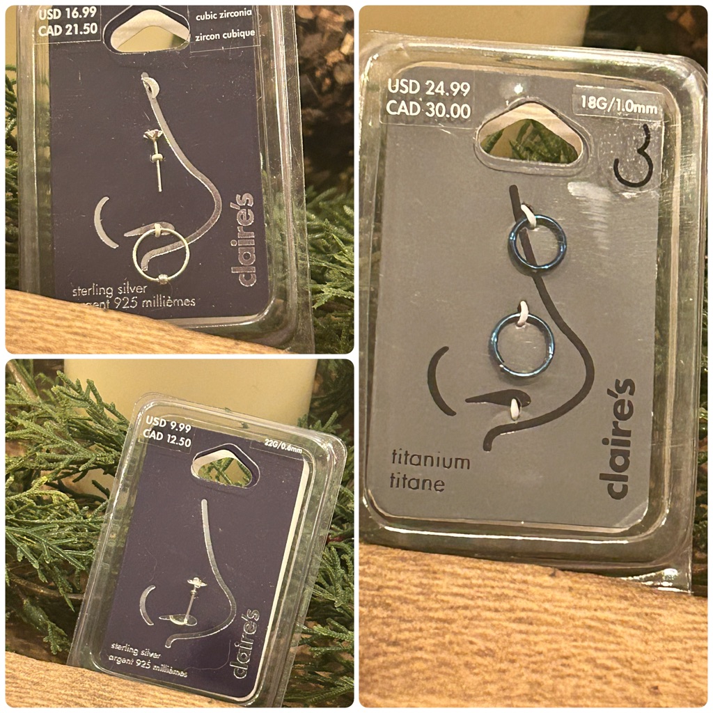 Claires Titanium And Sterling Silver Nose Rings  Blue And Silver